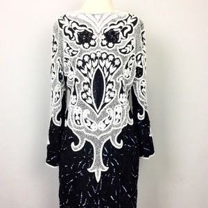 Vintage Black White Beaded Tunic Dress M